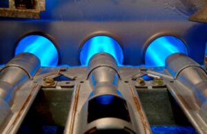 Image of blue flames of a clean burning
furnace. 